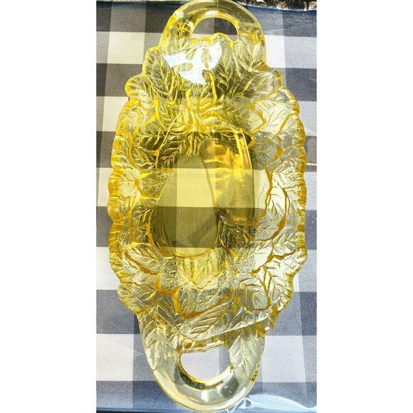 Yellow Mist Sweet Pear Avocado Tiara Indiana Glass Handled Serving Dish Set VTG - Picture 9 of 11
